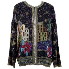 Vintage Laurence Kazar The Arabian Nights Sequined And Beaded Silk Evening Jacket, 1980s