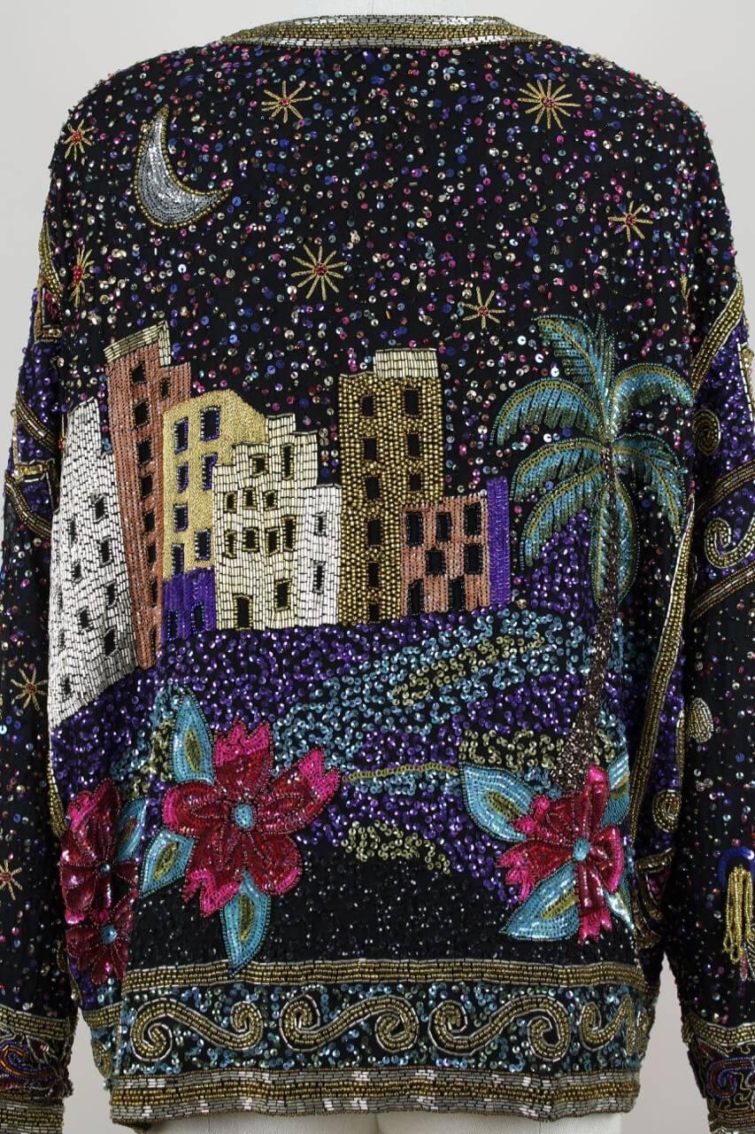 Women's Laurence Kazar The Arabian Nights Sequined And Beaded Silk Evening Jacket, 1980s