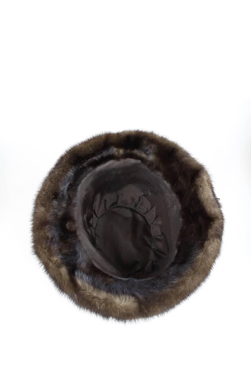 1960s Dark Chocolate Brown Brimmed Mink Fur Hat With Twisted Satin Ribbon 1