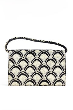 Zardozi Silver Thread Embroidered Black Velvet and Satin Evening Bag, c 1960s