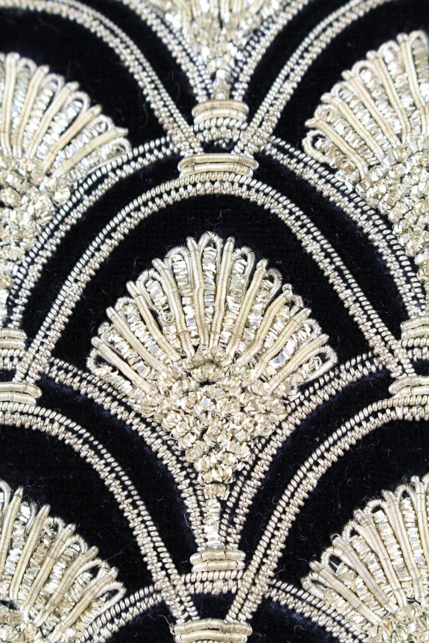 Zardozi Silver Thread Embroidered Black Velvet and Satin Evening Bag, c 1960s 3