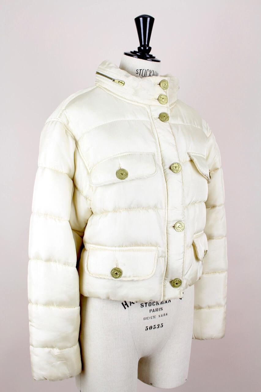 A/W 1988-89 Moschino Cheap & Chic Off-White Lorbeer Design gepolsterte Jacke (Grau) im Angebot