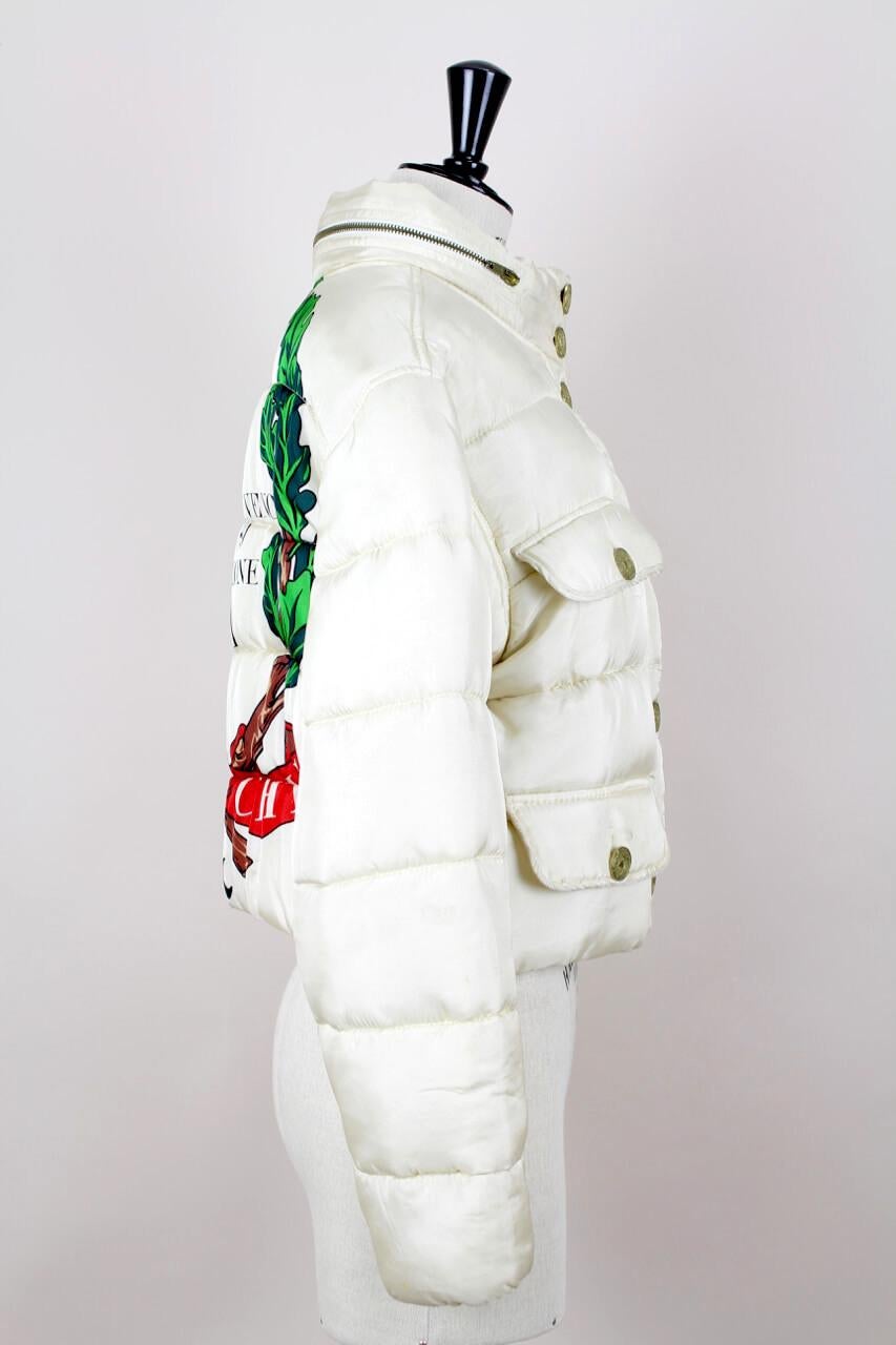 A/W 1988-89 Moschino Cheap & Chic Off-White Lorbeer Design gepolsterte Jacke im Zustand „Gut“ im Angebot in Munich, DE
