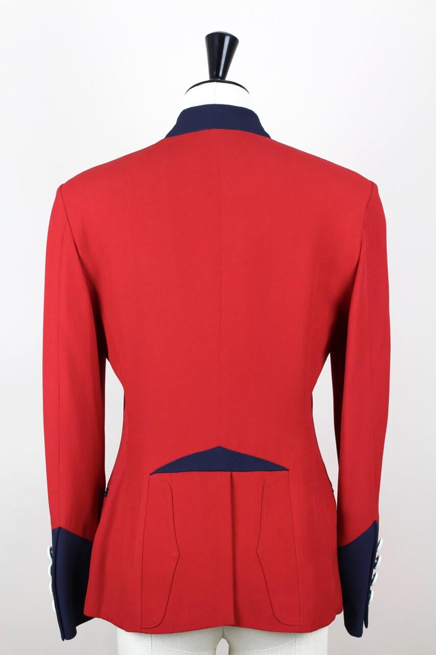 1990s Moschino Cheap & Chic Red Blue & White Military or Riding Style Blazer In Good Condition In Munich, DE
