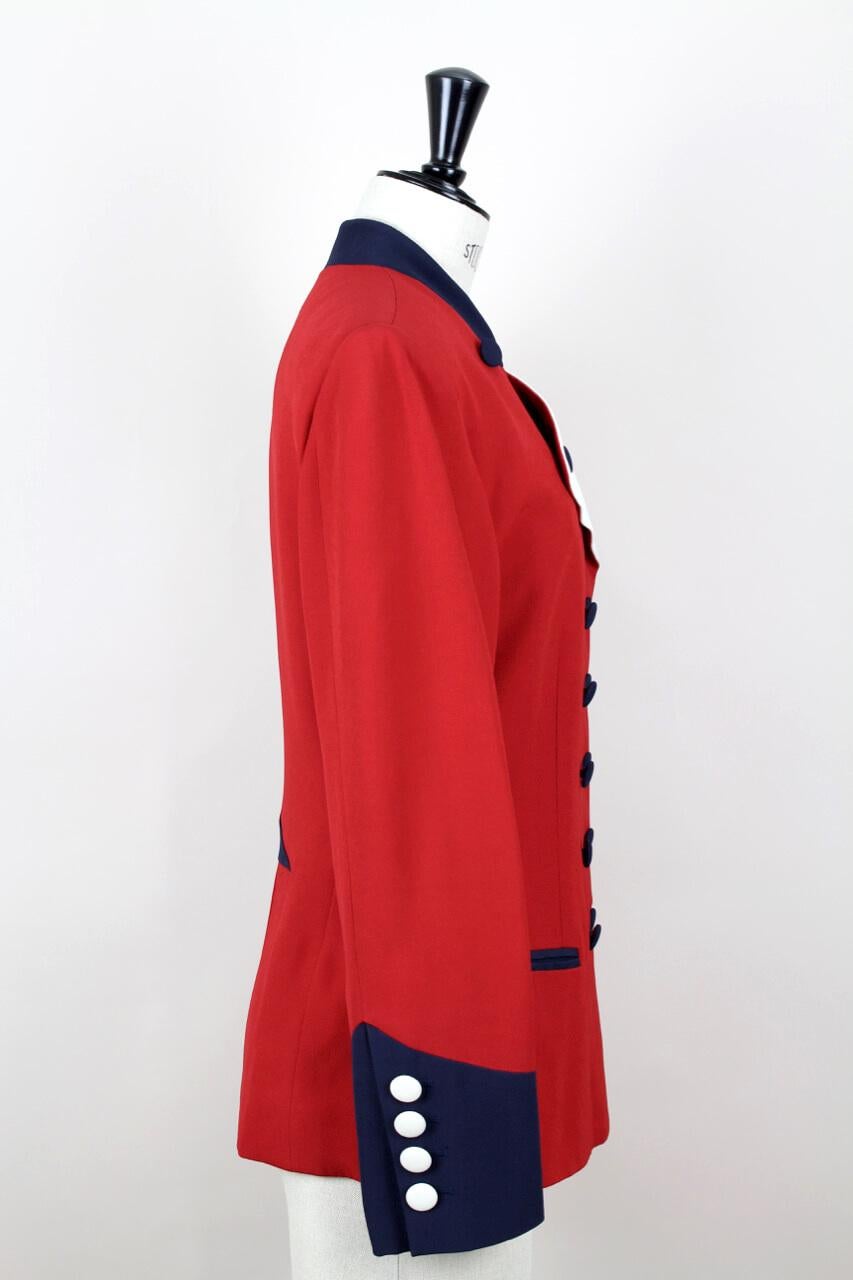 Women's 1990s Moschino Cheap & Chic Red Blue & White Military or Riding Style Blazer