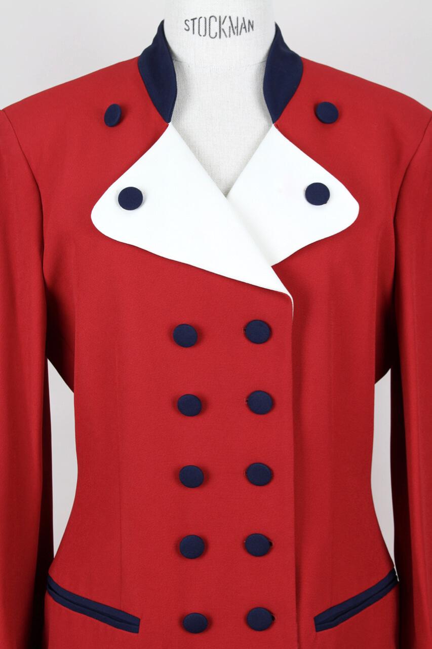 1990s Moschino Cheap & Chic Red Blue & White Military or Riding Style Blazer 1