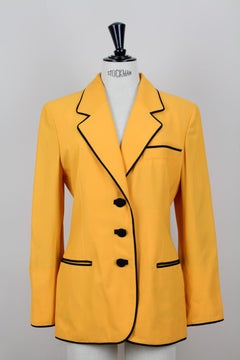 1992 Moschino Couture Yellow "Smiley Face" Black Piping Jacket