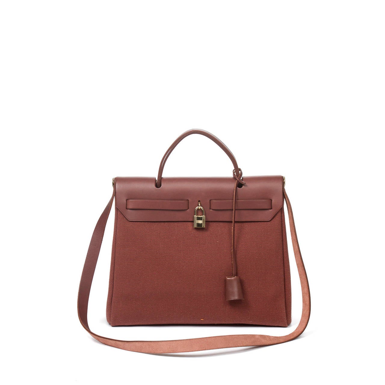 Famous Hermès Herbag in brown canvas and leather For Sale 1