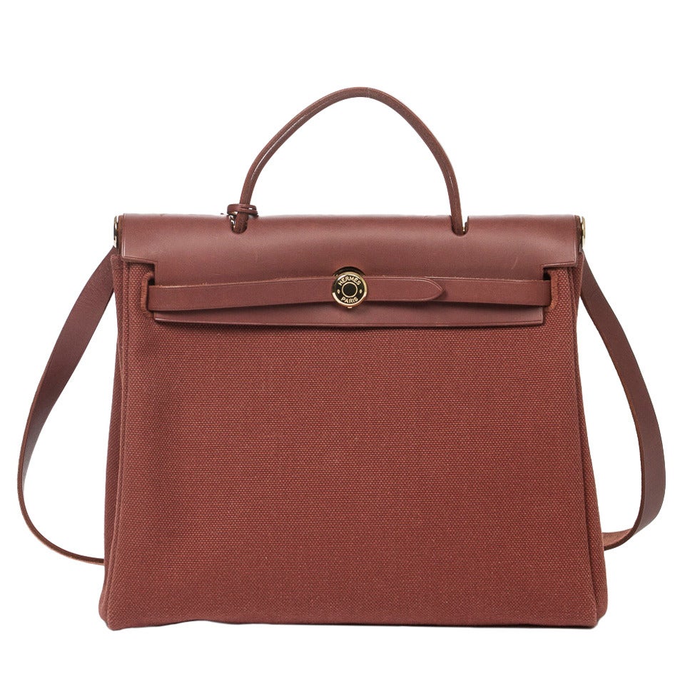 Famous Hermès Herbag in brown canvas and leather For Sale