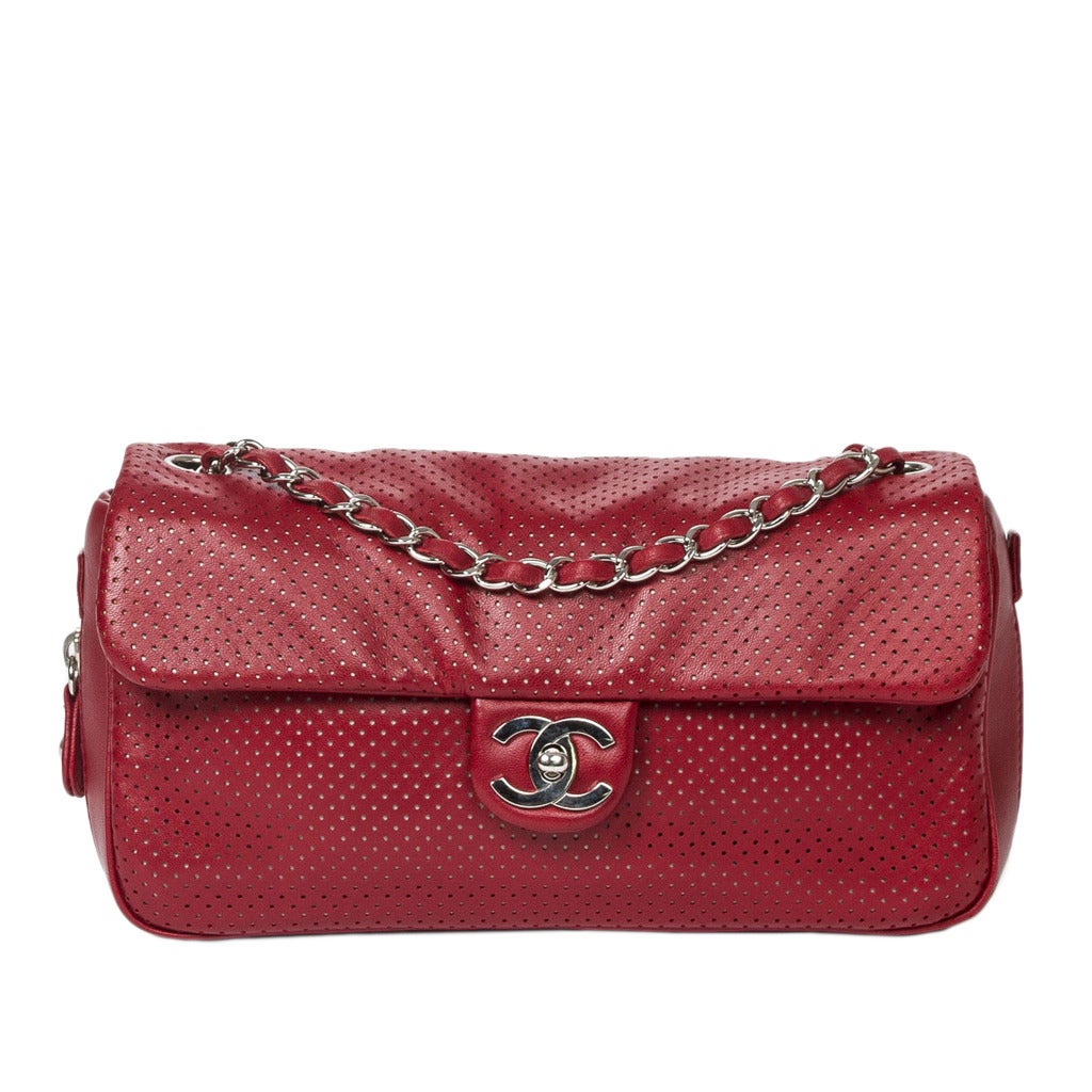 Chanel Limited Edition Burgundy Perforated Extendable Flap Bag For Sale