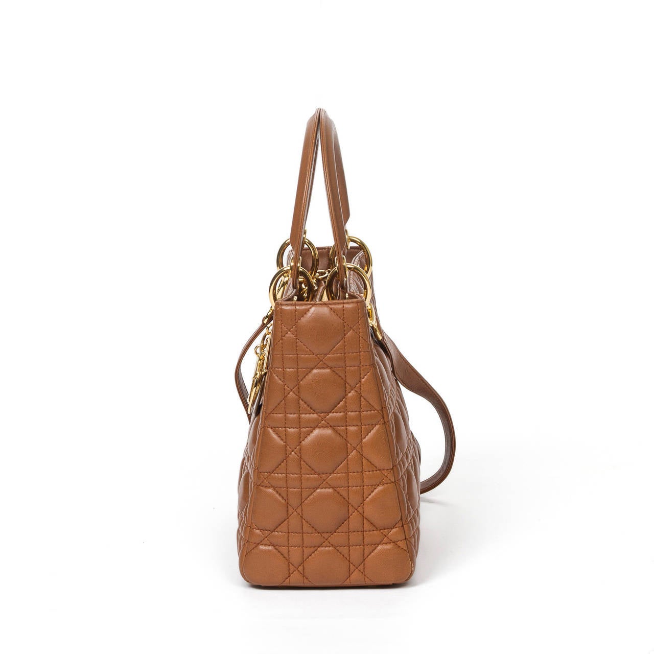 Dior Lady MM Honey Brown Cannage Leather In Excellent Condition For Sale In Dublin, IE