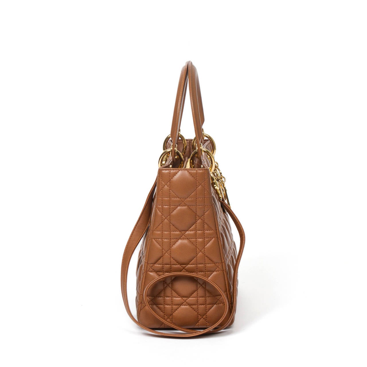 Women's Dior Lady MM Honey Brown Cannage Leather For Sale