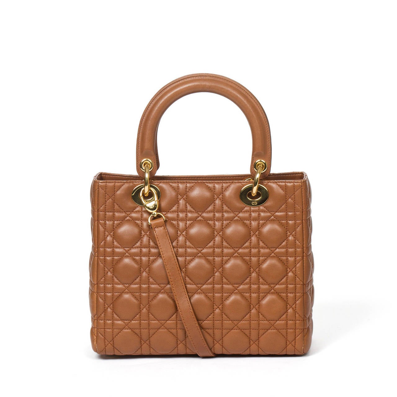 Dior Lady MM Honey Brown Cannage Leather For Sale 1