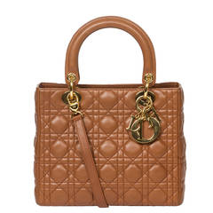 Dior Lady MM Honey Brown Cannage Leather