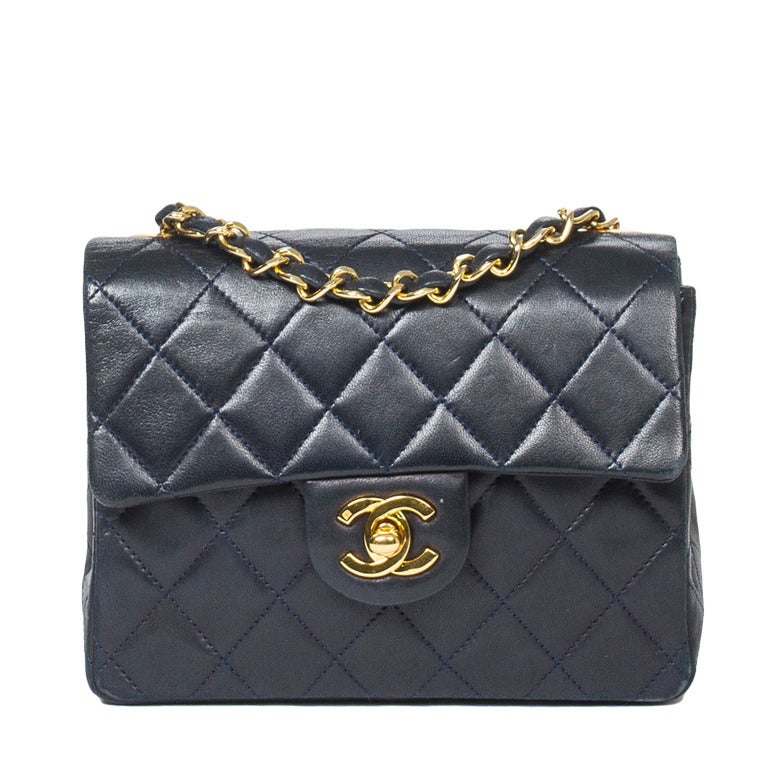 Mini Classic Flap Navy Leather For Sale