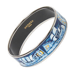 Hermès Bangle MM Blue Enamel Ship Motif