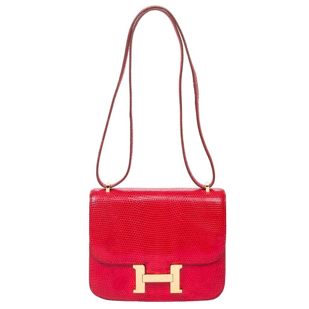 Hermès mini Constance red lizard For Sale