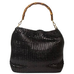 Gucci Bamboo Handbag Black Woven Leather
