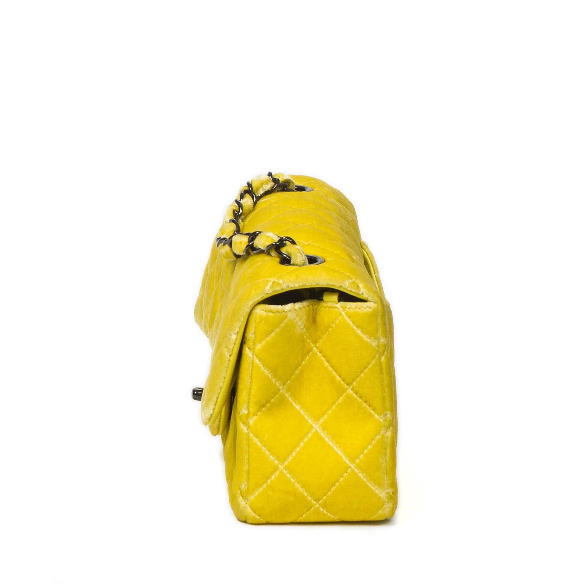 Women's Classic Mini Flap Yellow Quilted Velvet