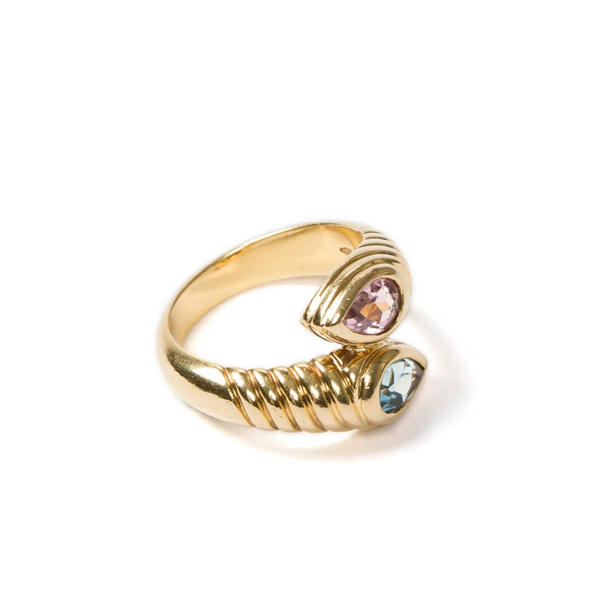  Spinel  Blue Topaz Yellow Gold Ring In Excellent Condition In Dublin, IE