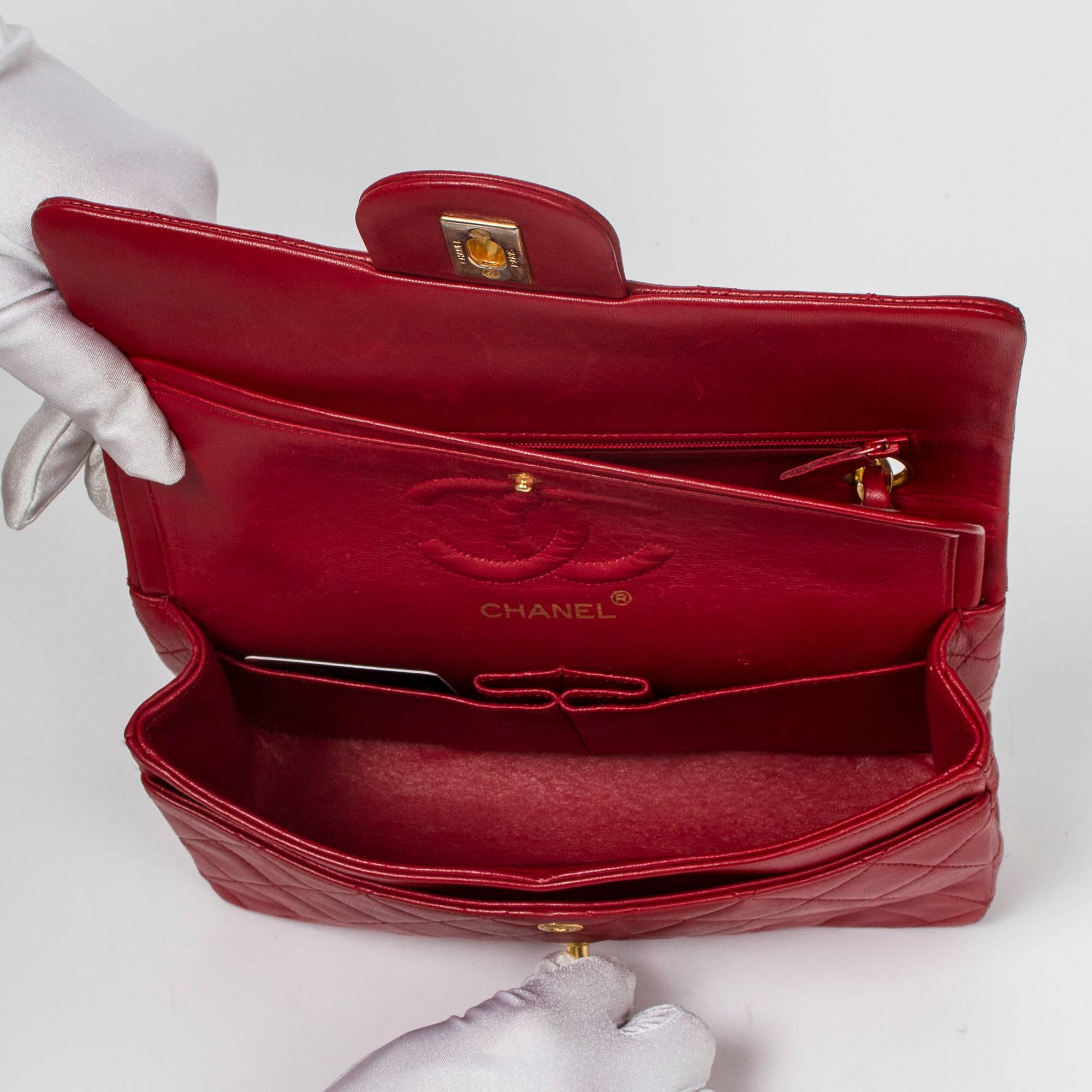 Chanel Classic Double Flap 23cm Red Quilted Leather In Excellent Condition In Dublin, IE