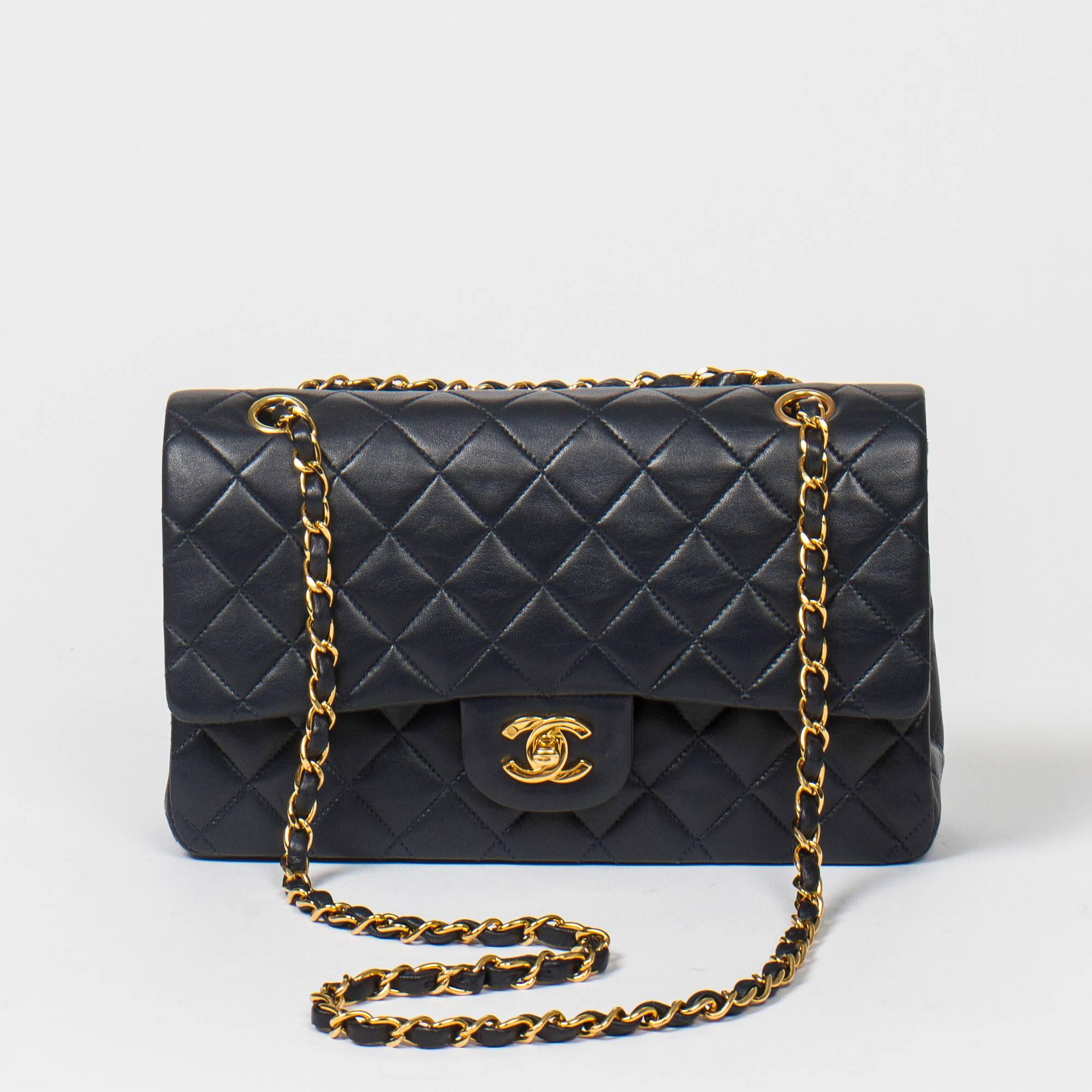 Women's Chanel Classic Double Flap 26cm Navy Leather