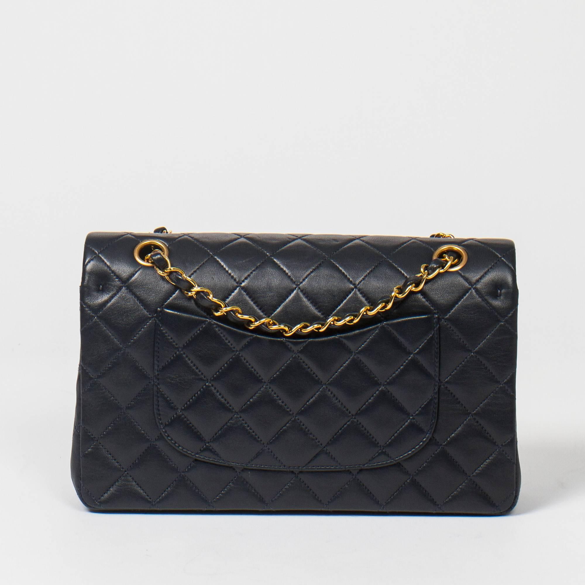 Black Chanel Classic Double Flap 26cm Navy Leather