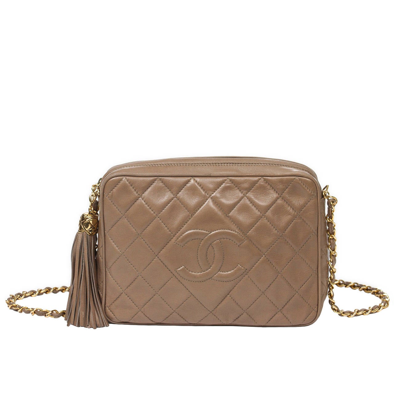 Chanel Vintage Shoulder Bag Taupe Leather For Sale