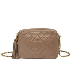 Chanel Vintage Shoulder Bag Taupe Leather