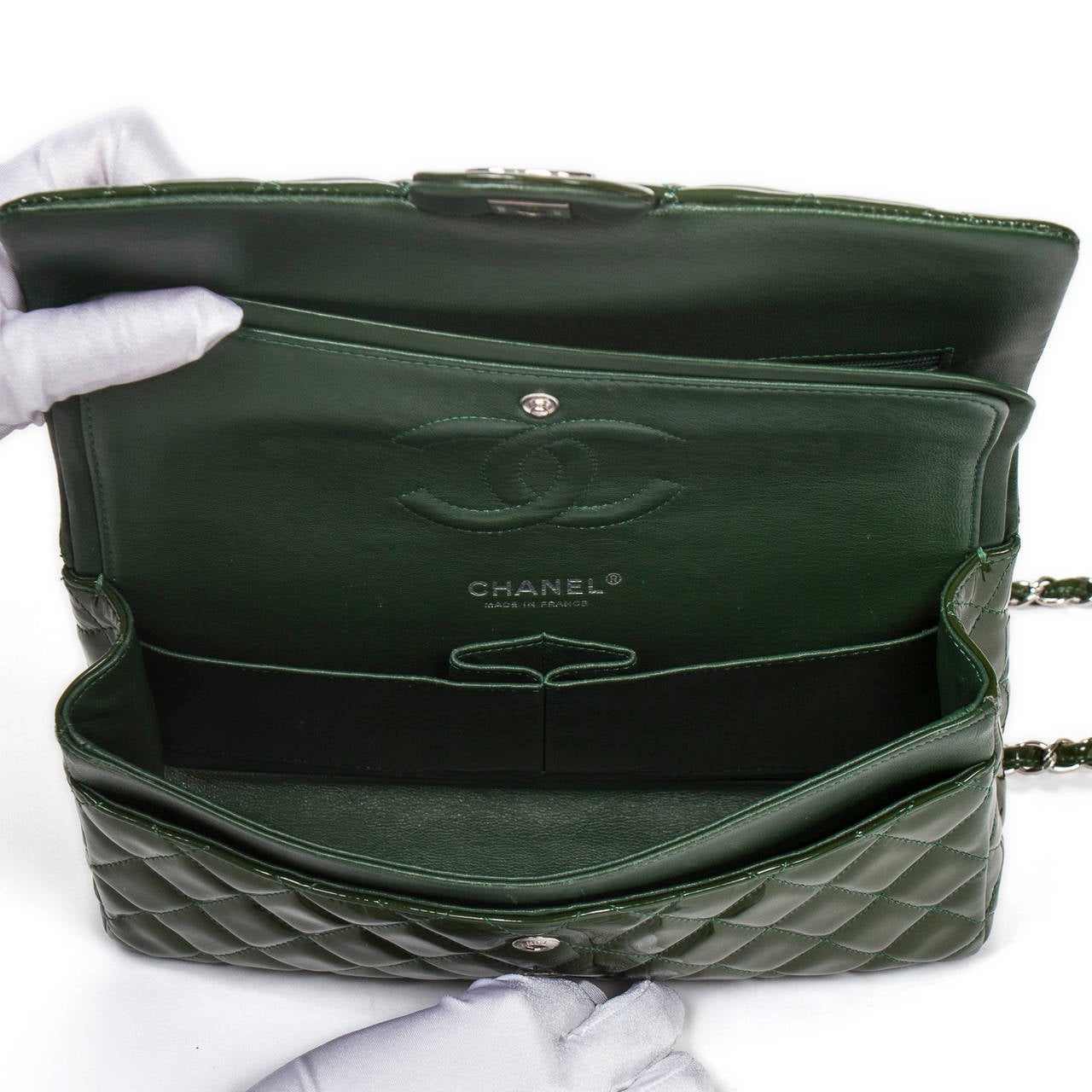 Chanel Classic Double Flap 26cm Juniper Patent Leather For Sale 2