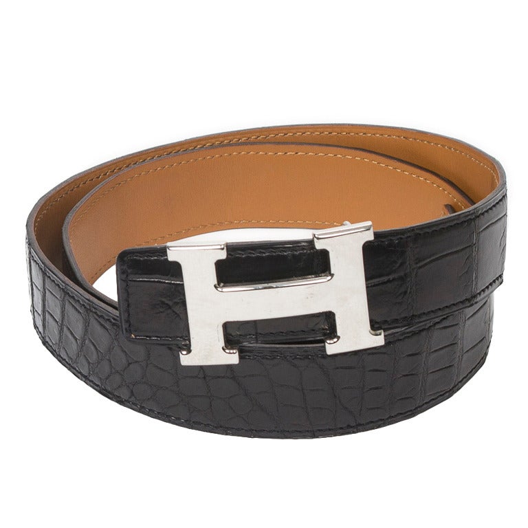 Hermès Constance H Belt Black Crocodile For Sale