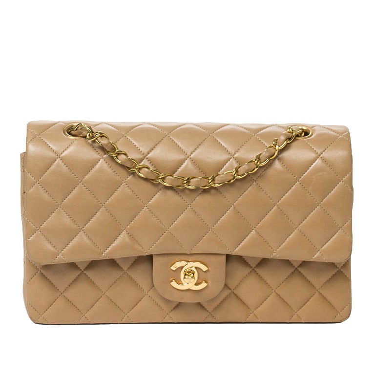 Chanel Classic Double Flap 26cm Beige Leather For Sale