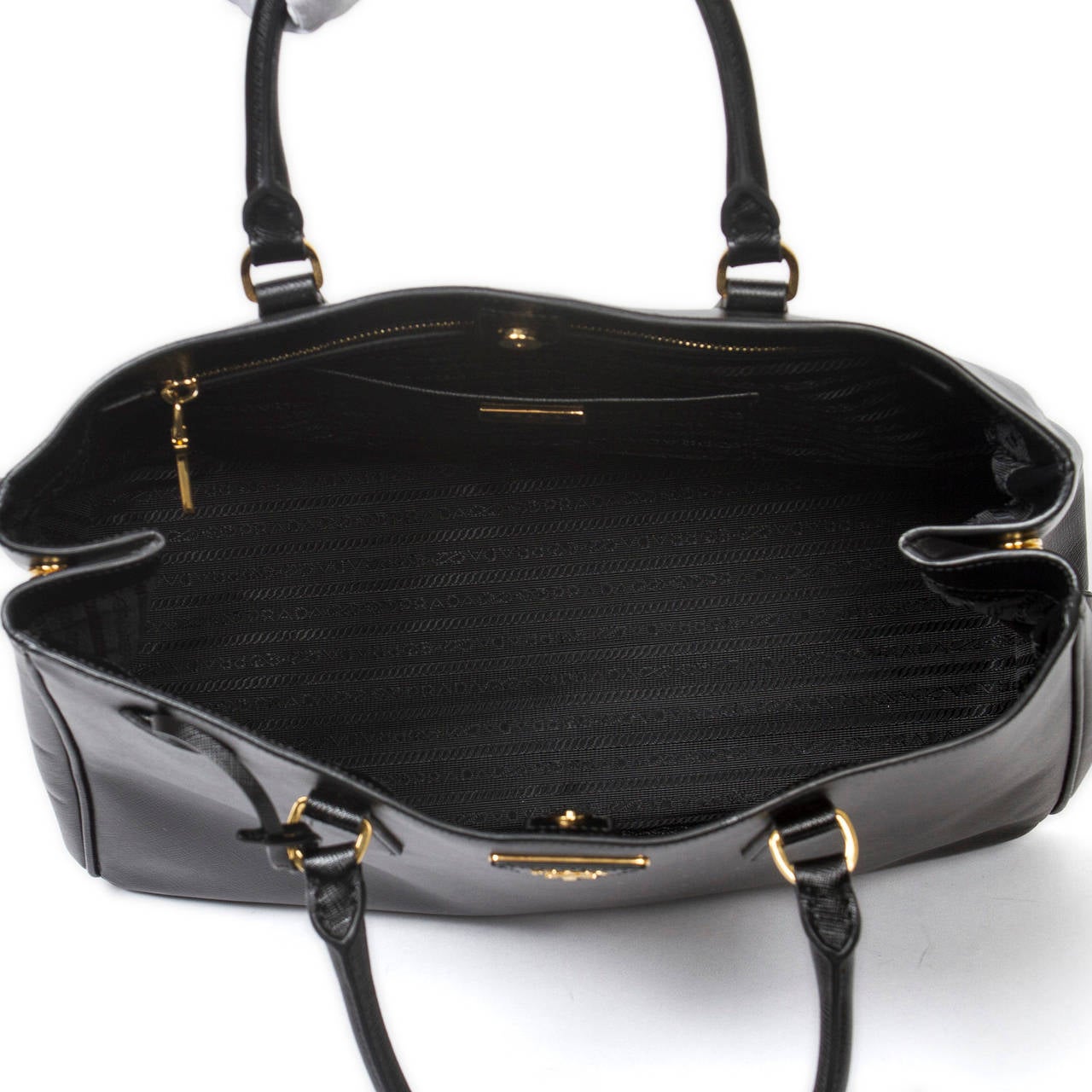 Prada Saffiano Lux Handbag Black For Sale 2