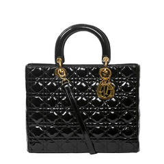 Dior Lady GM Black Patent Cannage Leather