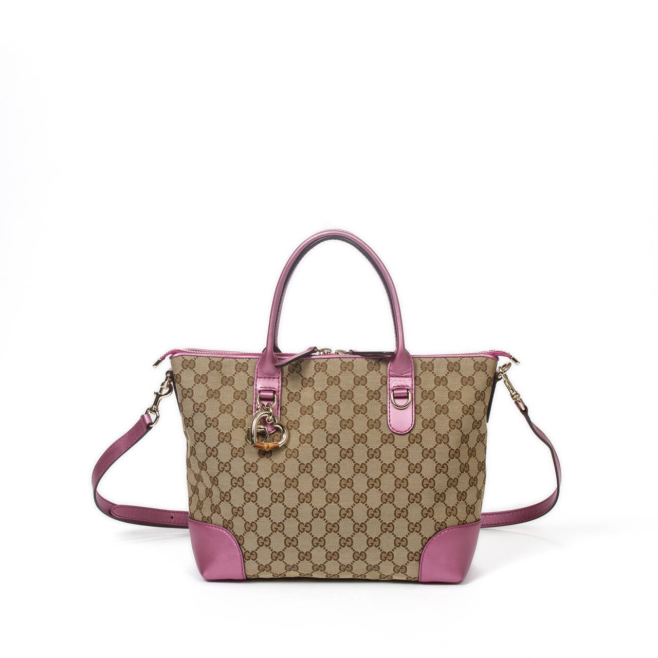 Gucci Tote Bag Beige & Pink Monogram For Sale 1