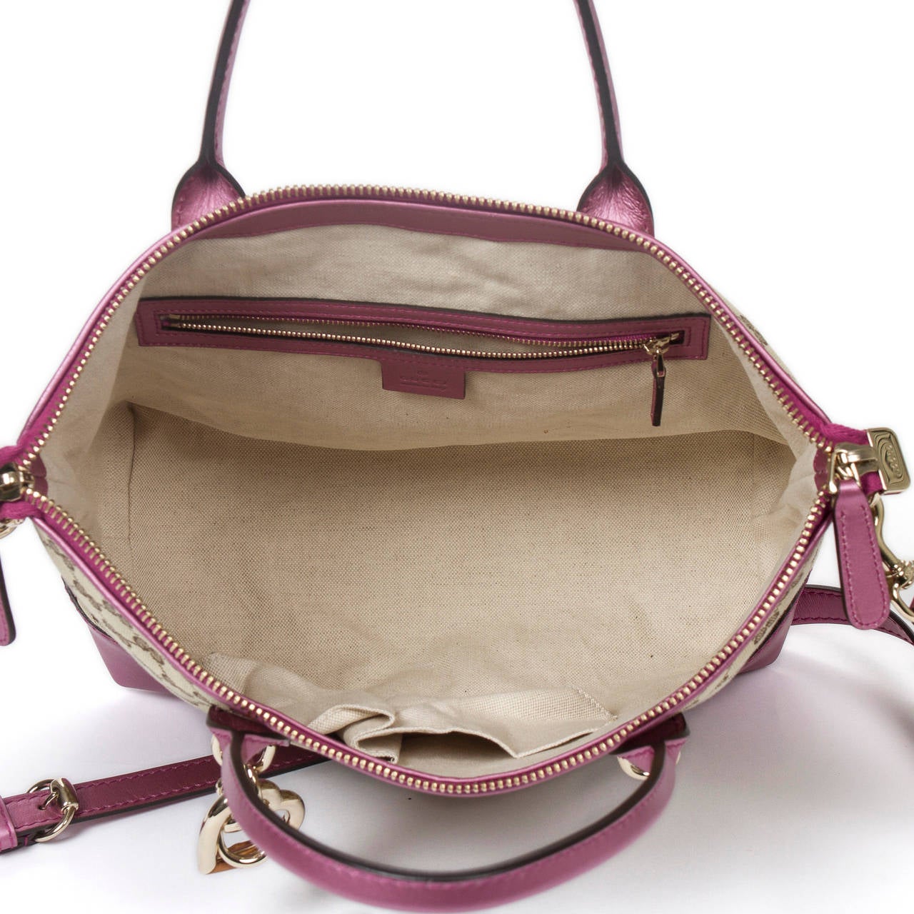 Gucci Tote Bag Beige & Pink Monogram For Sale 2