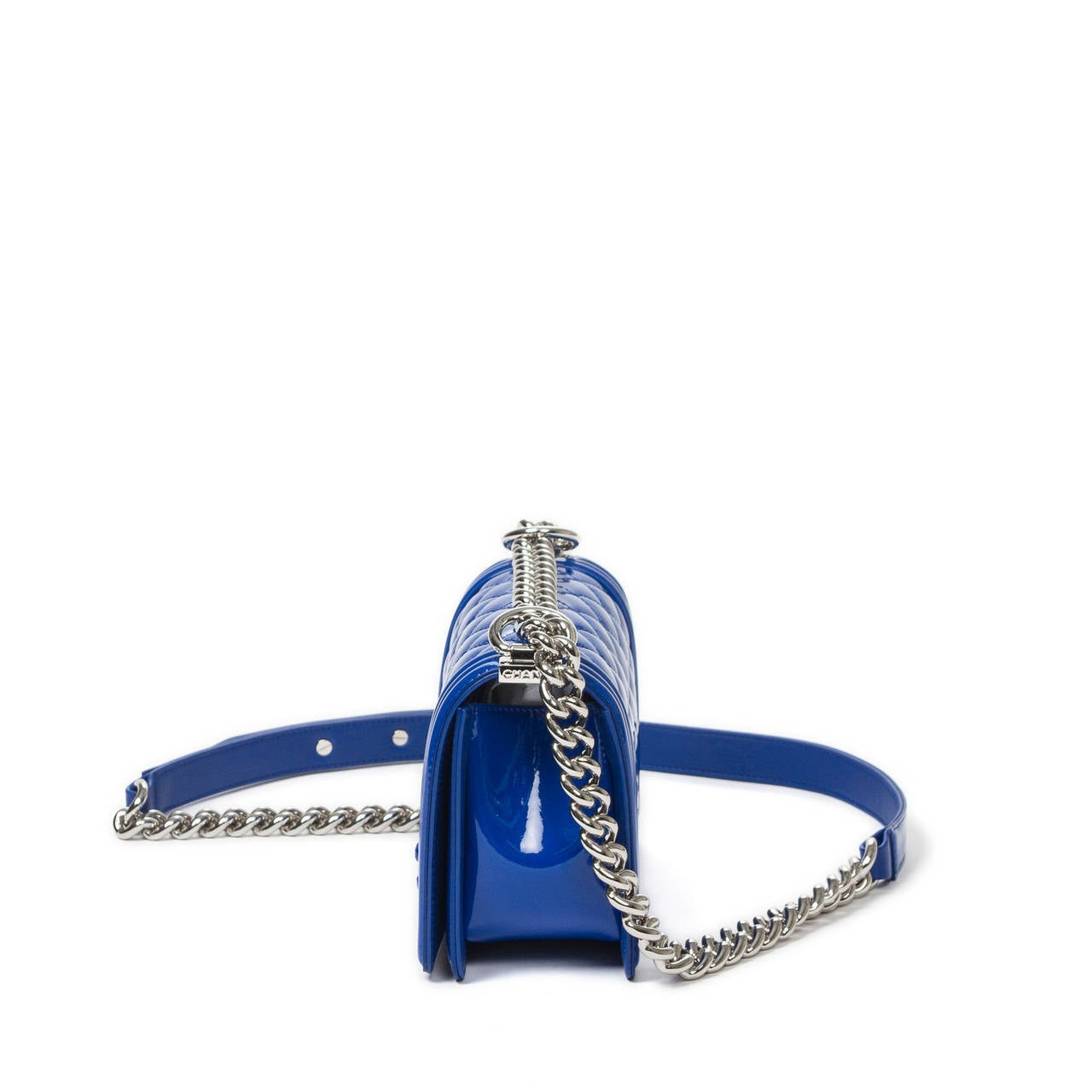 Women's Chanel Mini Boy Blue Electric Patent Leather For Sale