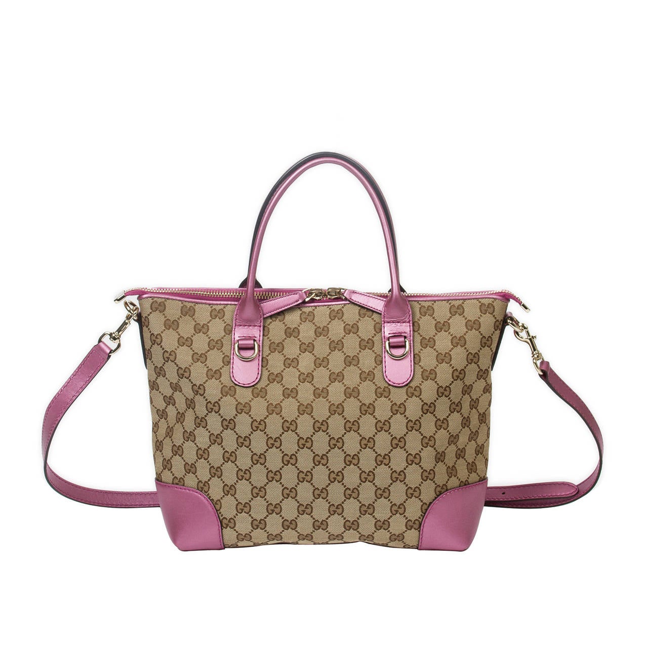 Gucci Tote Bag Beige & Pink Monogram For Sale
