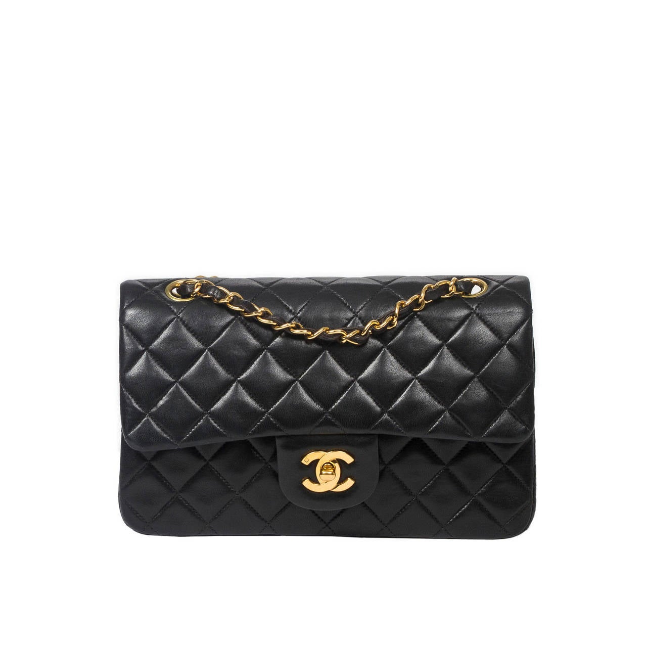 Chanel Classic Black 23cm Double Flap For Sale at 1stDibs