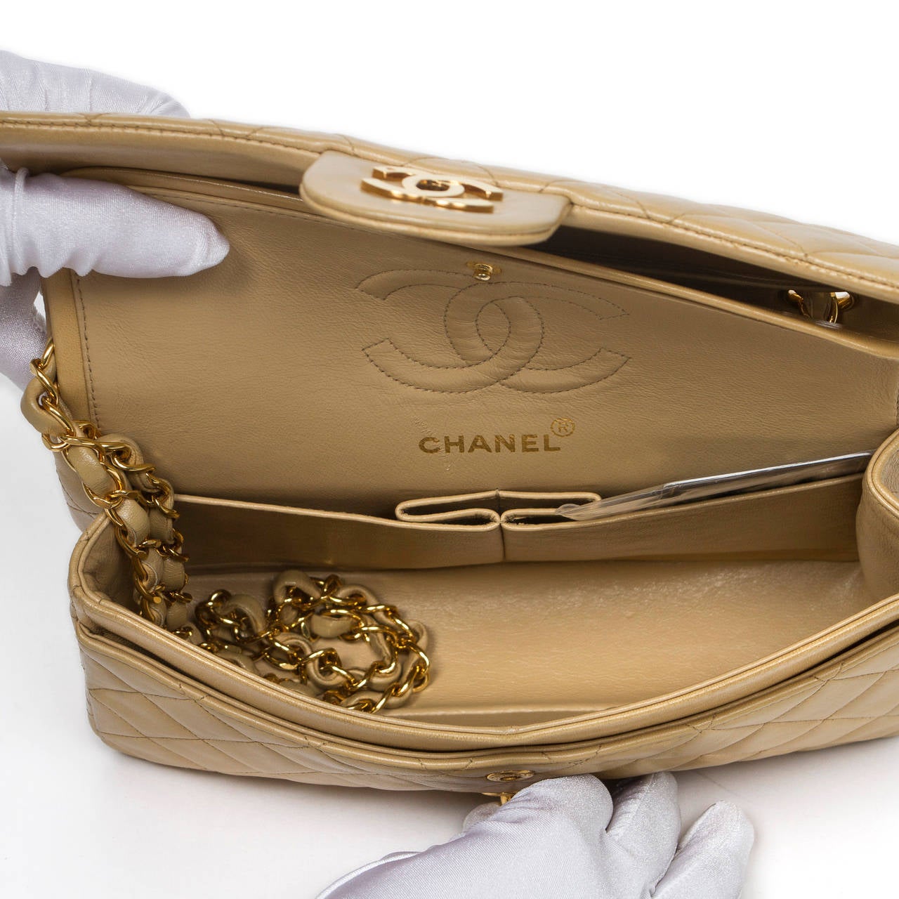 Chanel Double Flap 23 cm Beige Leather 2