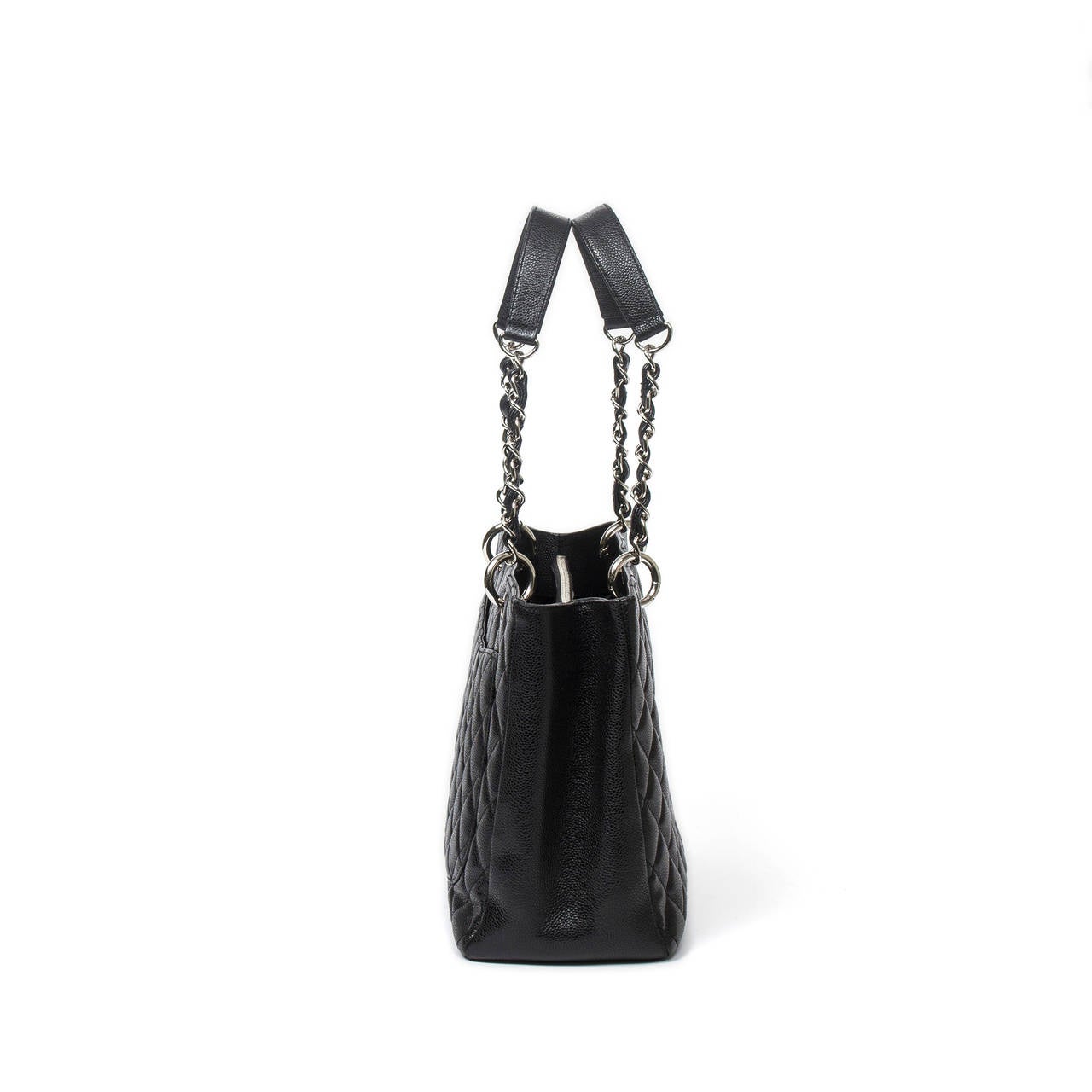Women's Chanel Gran Tote MM Shopper Black Grained Leather For Sale