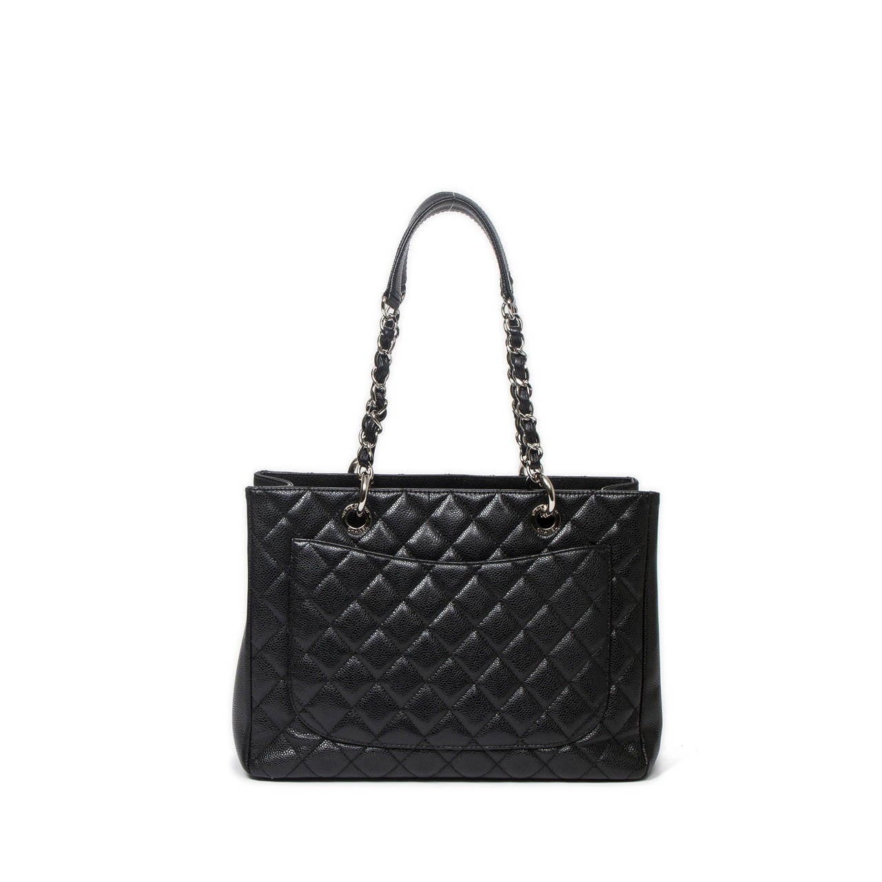 Chanel Gran Tote MM Shopper Black Grained Leather For Sale 1