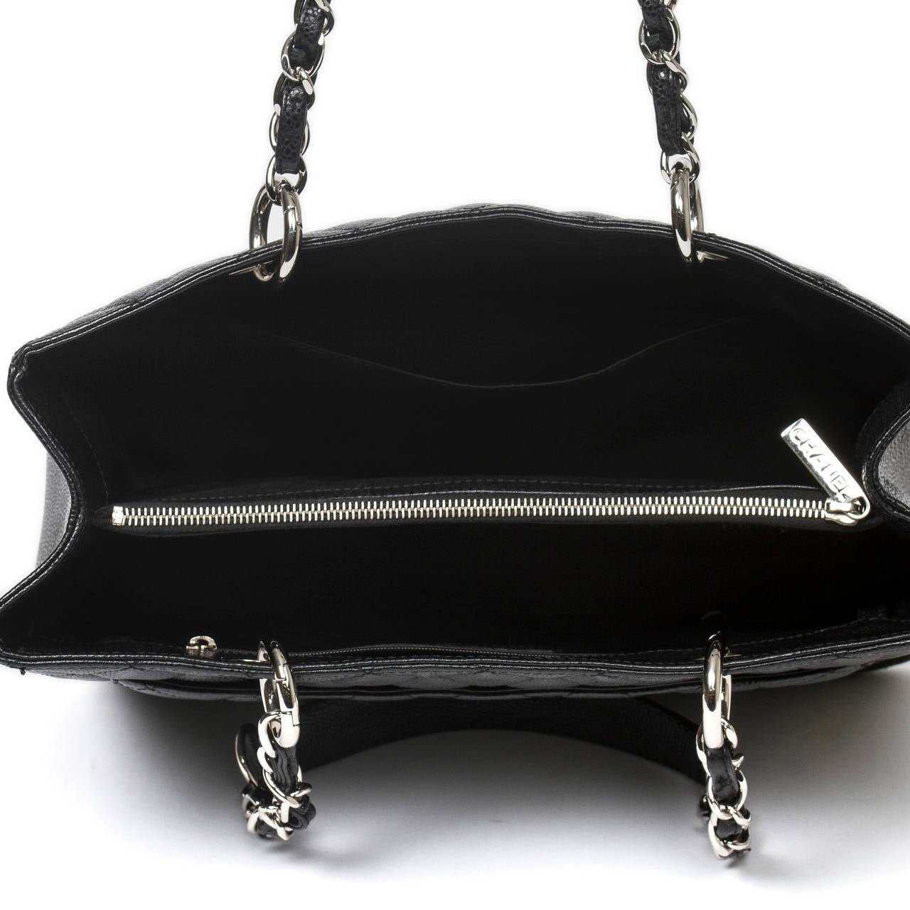 Chanel Gran Tote MM Shopper Black Grained Leather For Sale 2