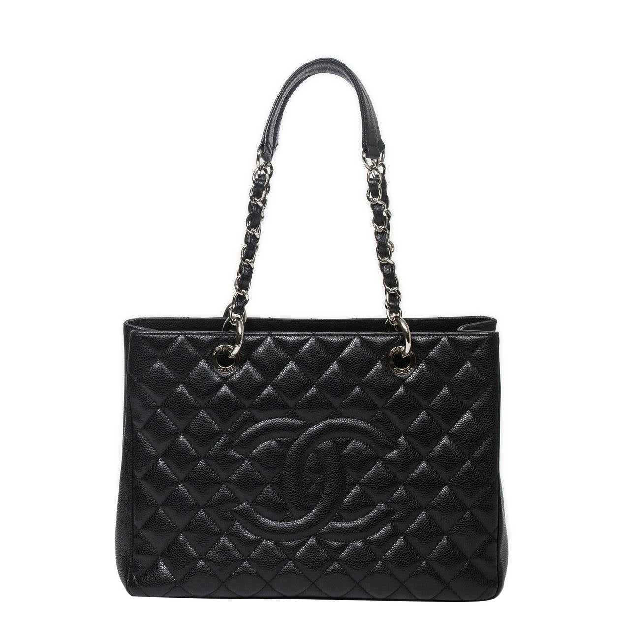 Chanel Gran Tote MM Shopper Black Grained Leather For Sale