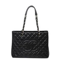 Chanel Gran Tote MM Shopper Black Grained Leather