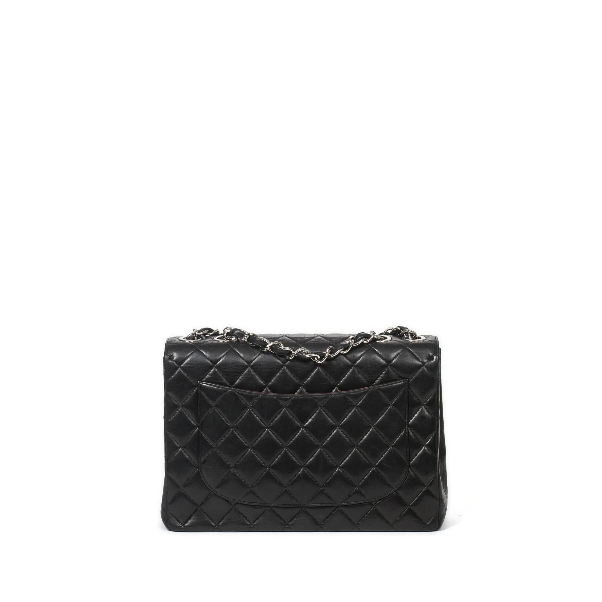 Chanel Classic Jumbo 31cm Black Quilted Leather For Sale 1