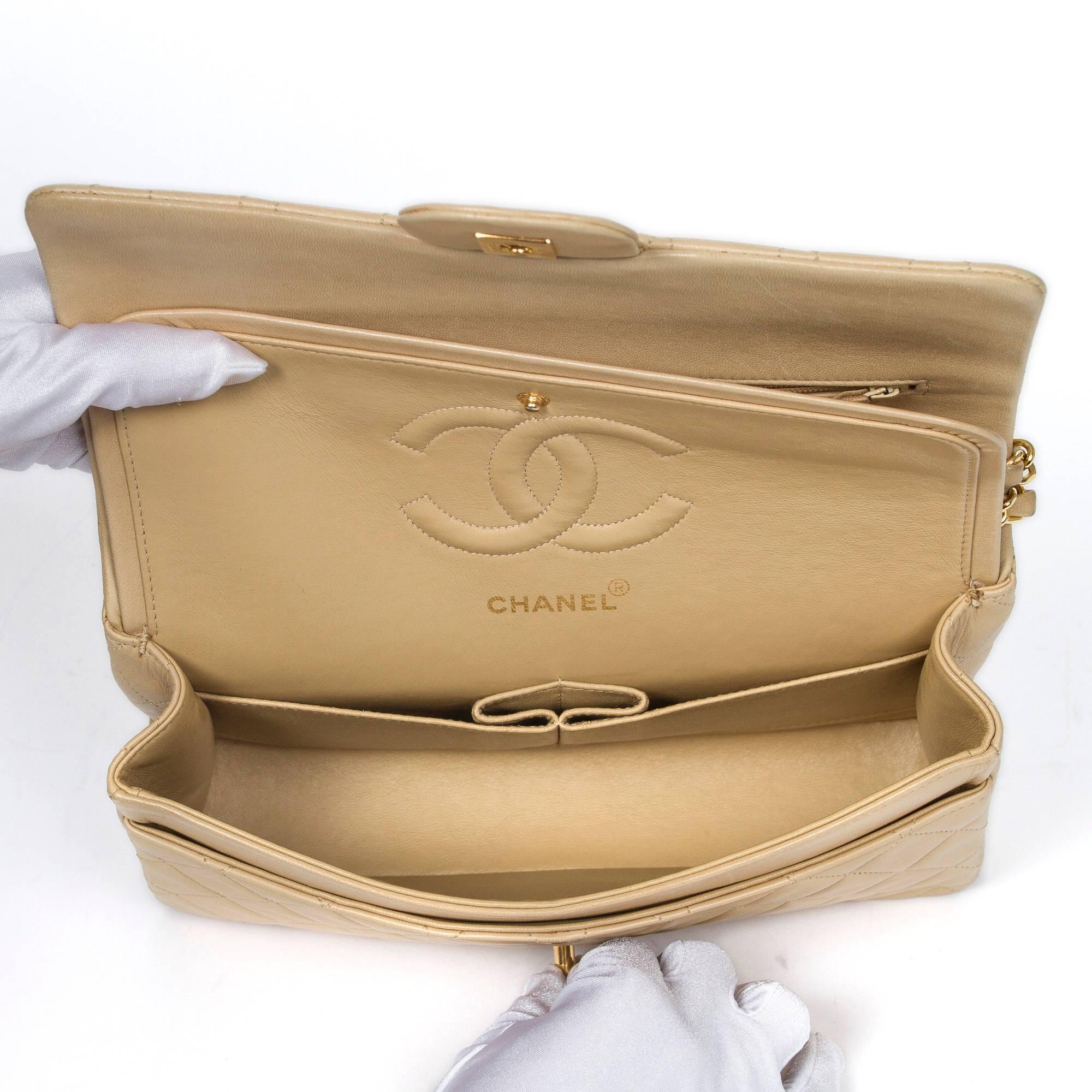 Chanel Classic Double Flap 26cm Beige Quilted Leather  2