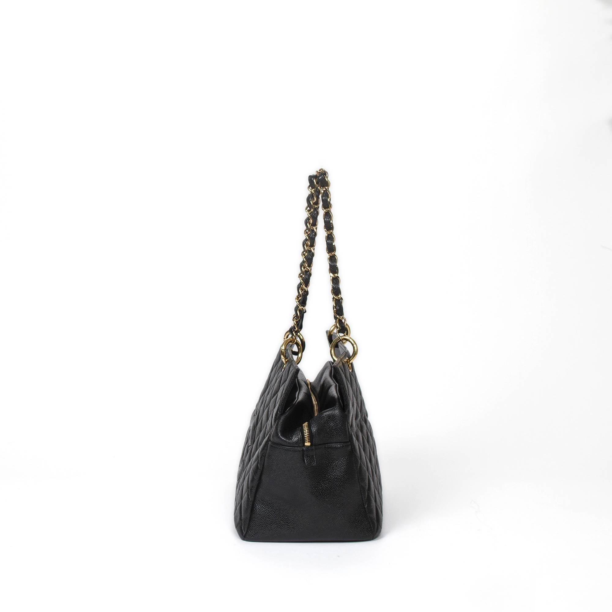 Women's Chanel Grand Tote Shopper MM 34cm Black Grained Leather For Sale