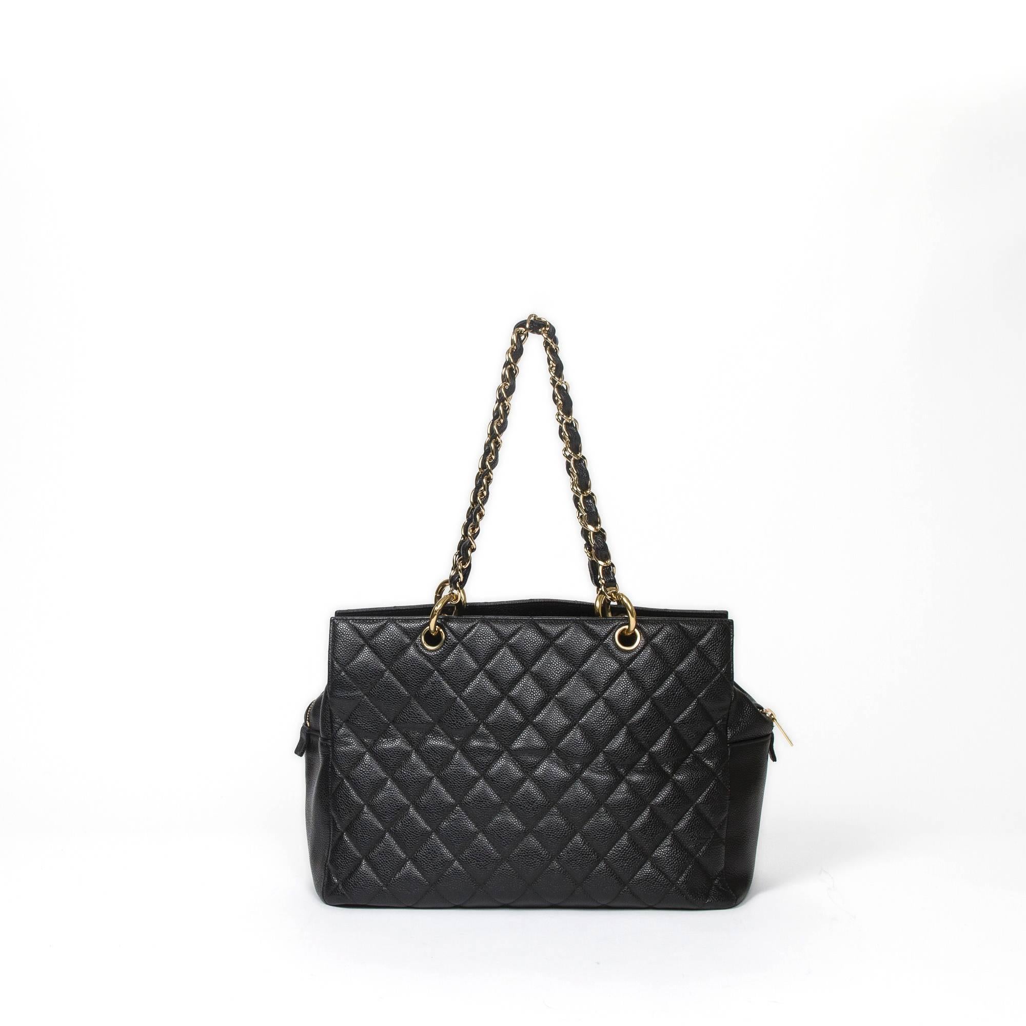 Chanel Grand Tote Shopper MM 34cm Black Grained Leather For Sale 1