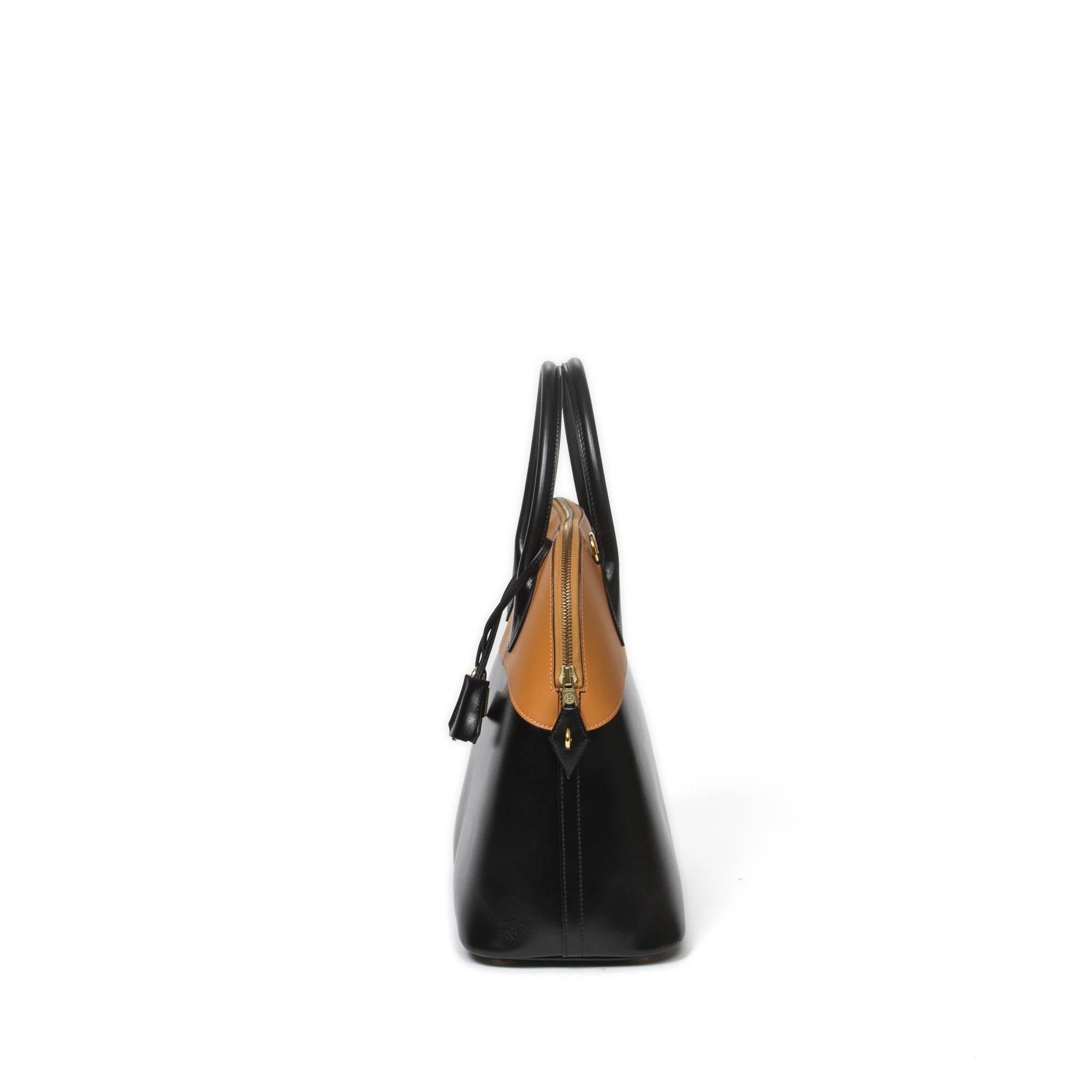 Women's Hermès Bolide Bicolor 35cm Box Black/Chamonix Gold Leather For Sale